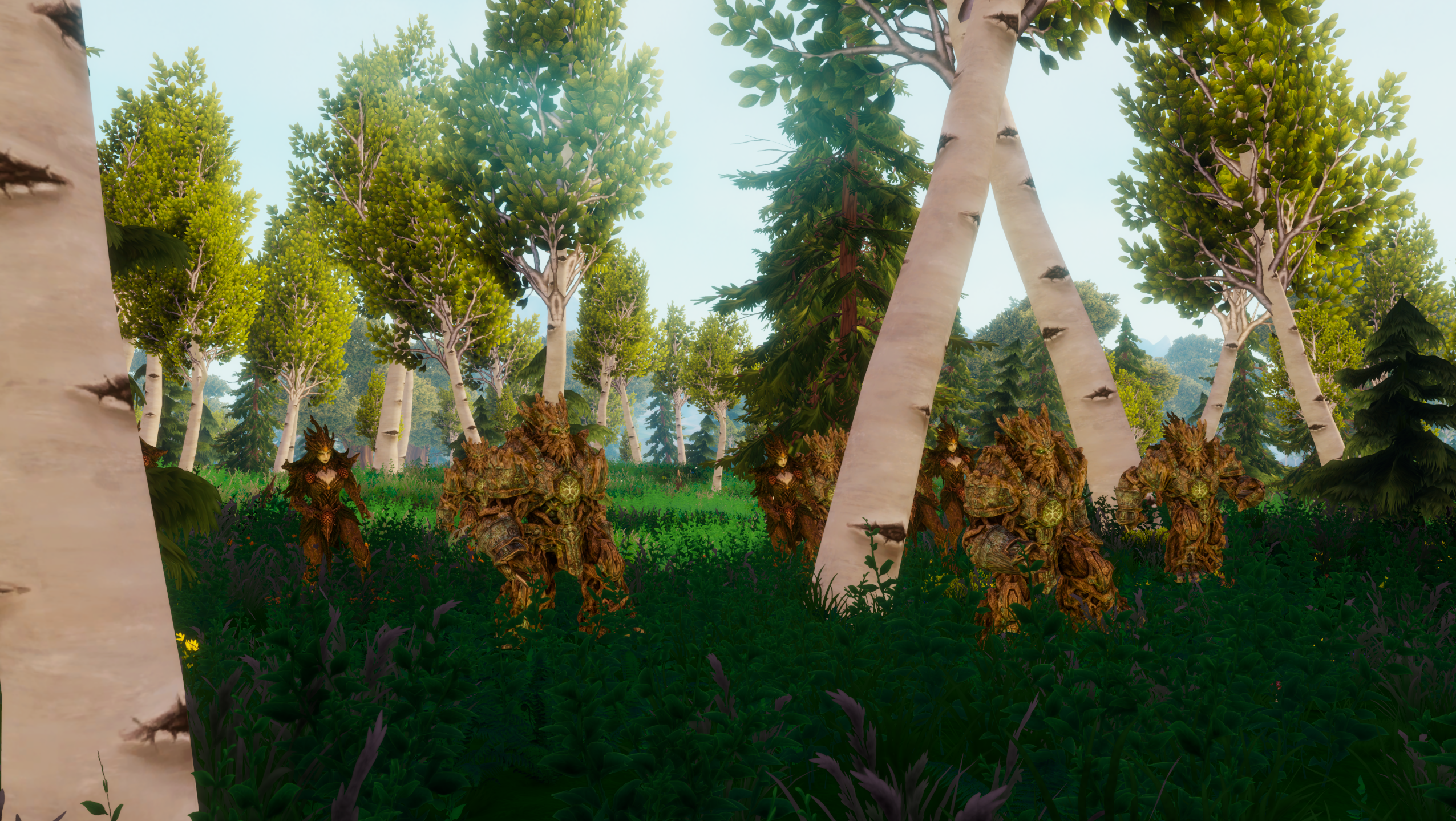 Forest Giant Pressure enemies gathered between birch trees in Where Giants Fall v0.60.