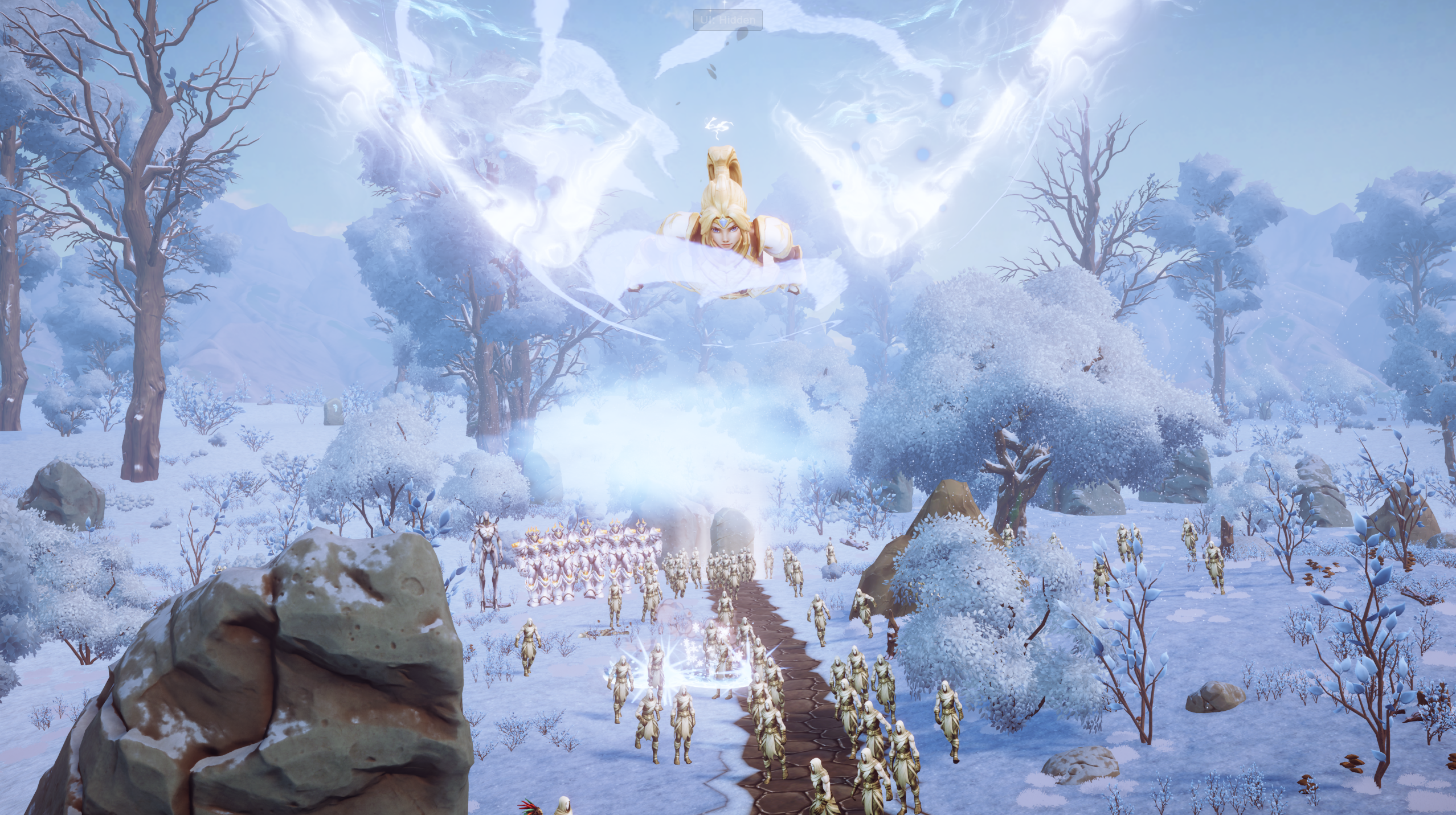 Aeris unleashing Human Catapult over a marching army in the snow