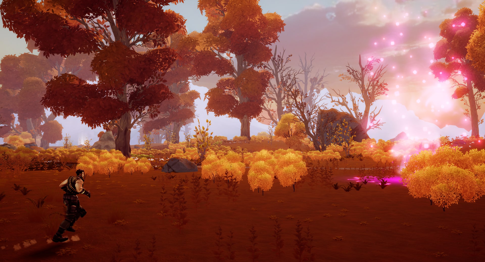 Combat breaking out in the autumn forest biome