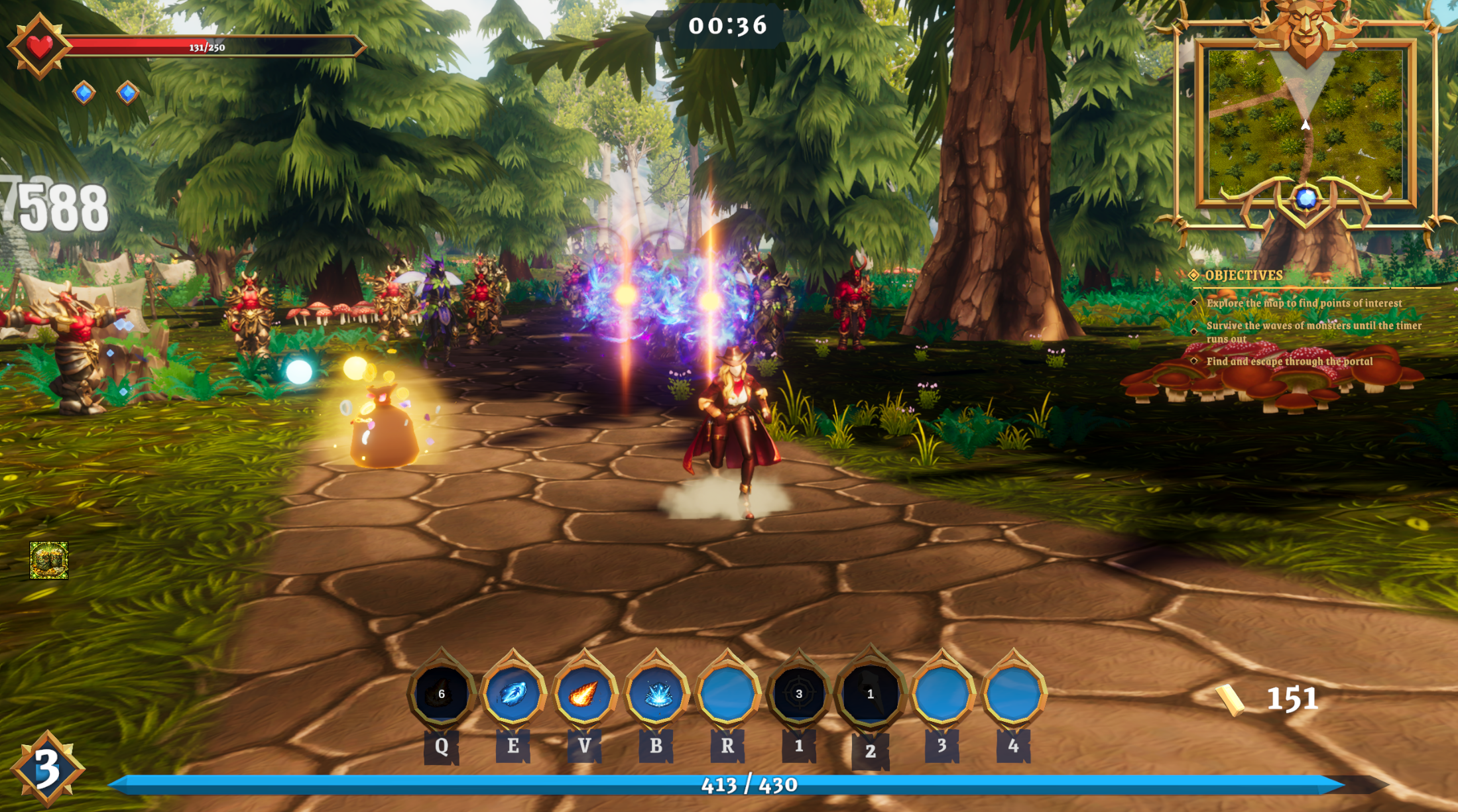 Where Giants Fall gameplay in a forest biome with monster abilities