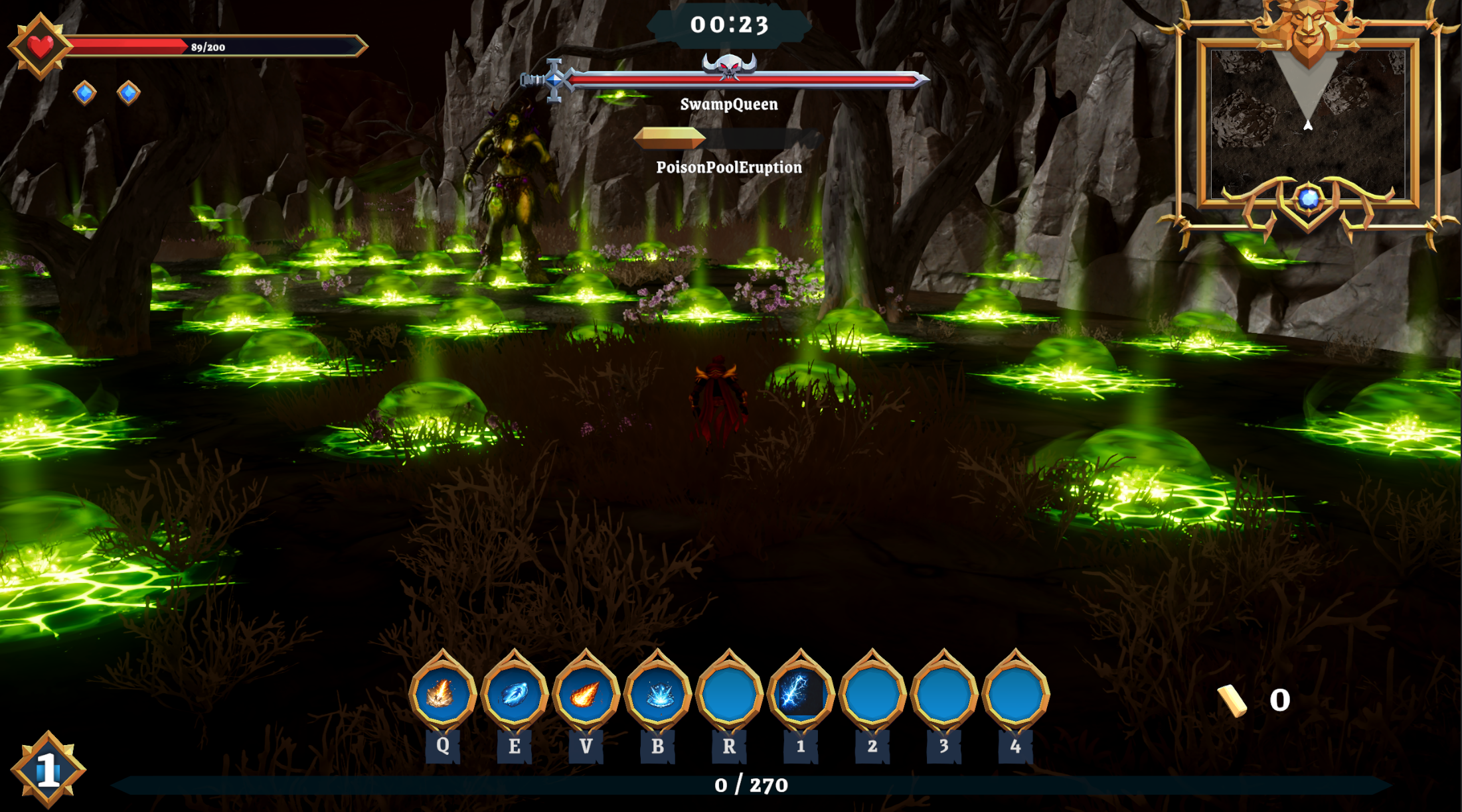 Boss fight over a poison pool hazard