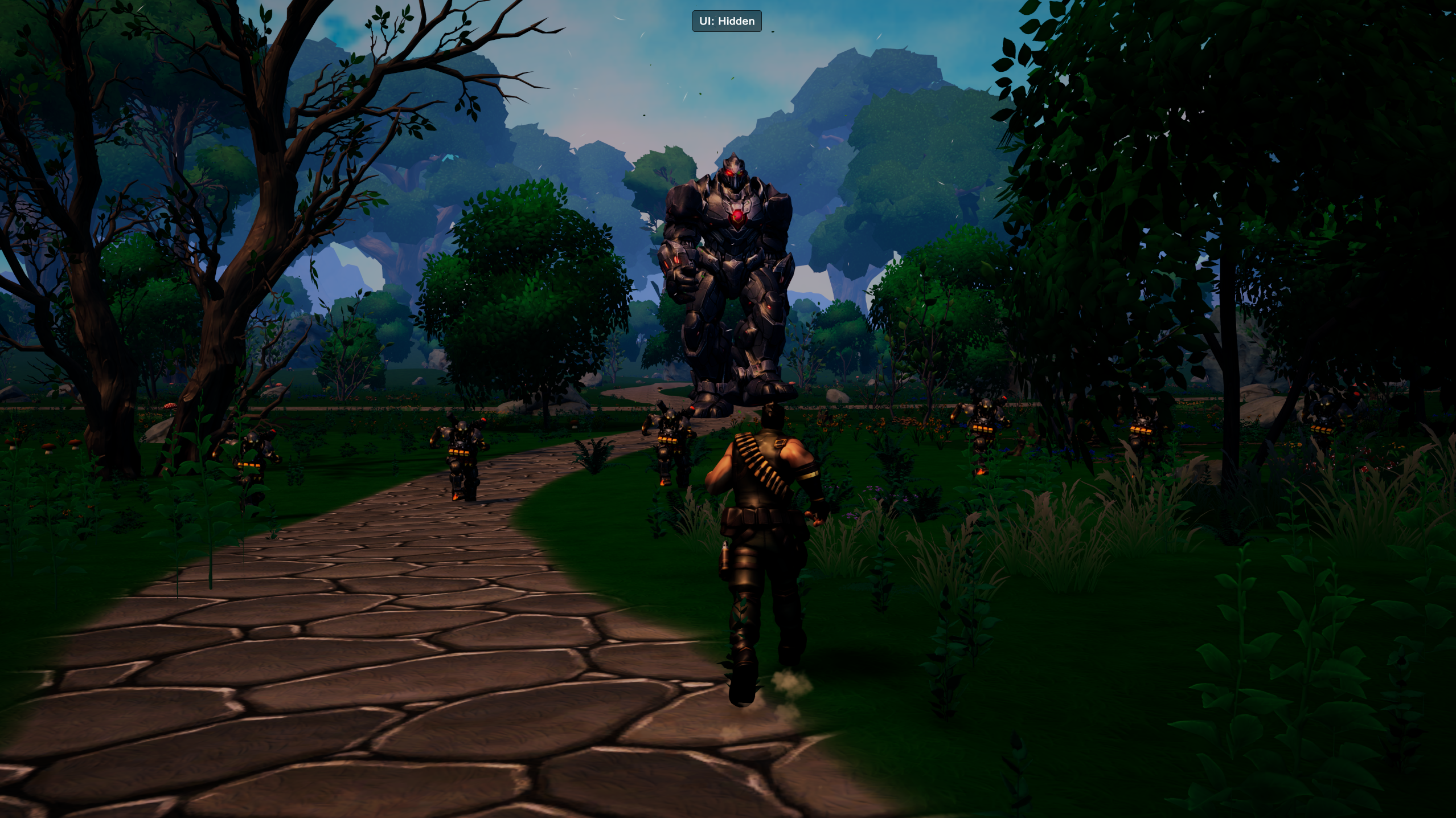 The Iron Tyrant towering over a forest ritual battlefield