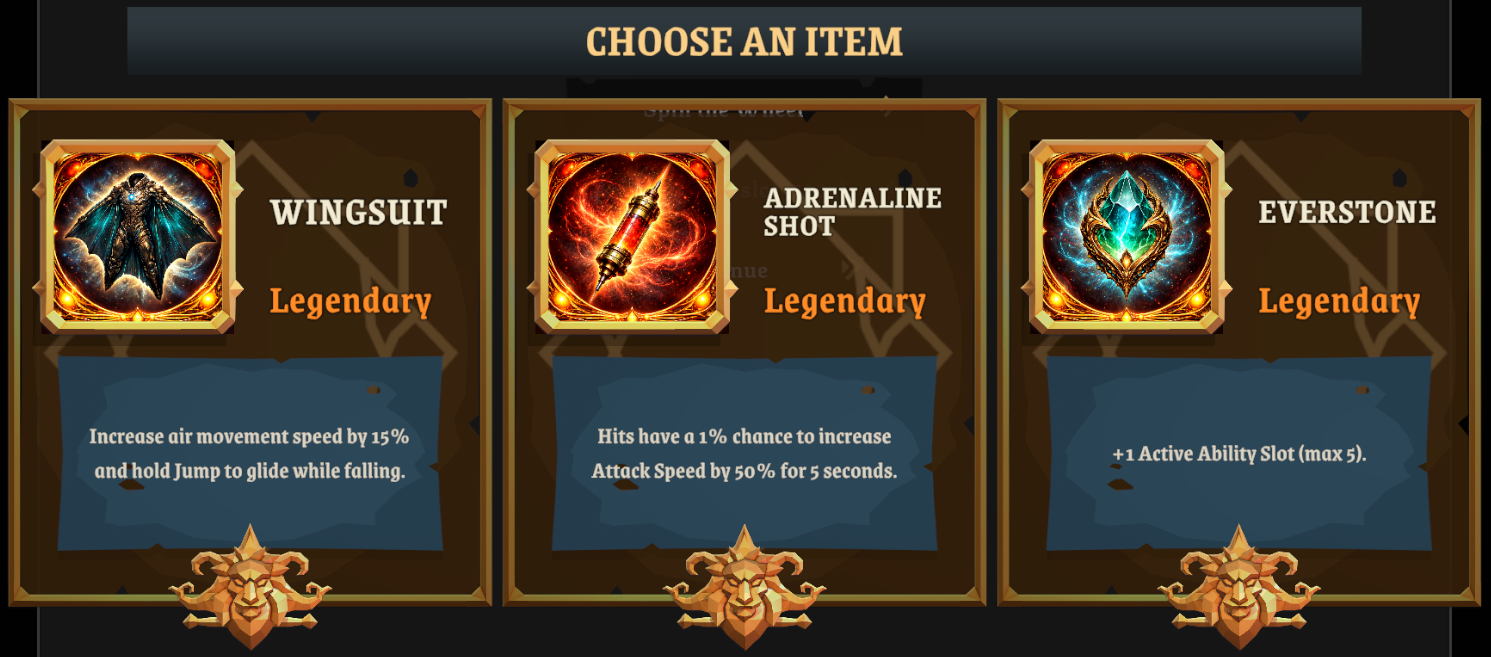 Legendary item presentation