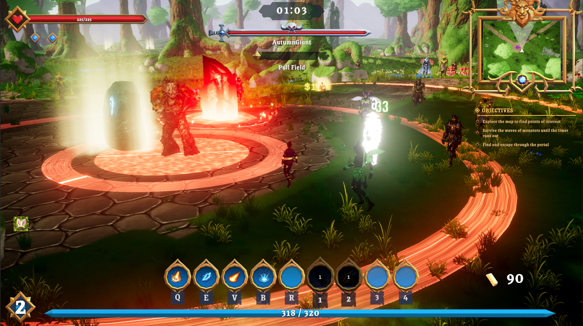 Mini-boss using a powerful ability in a stage encounter