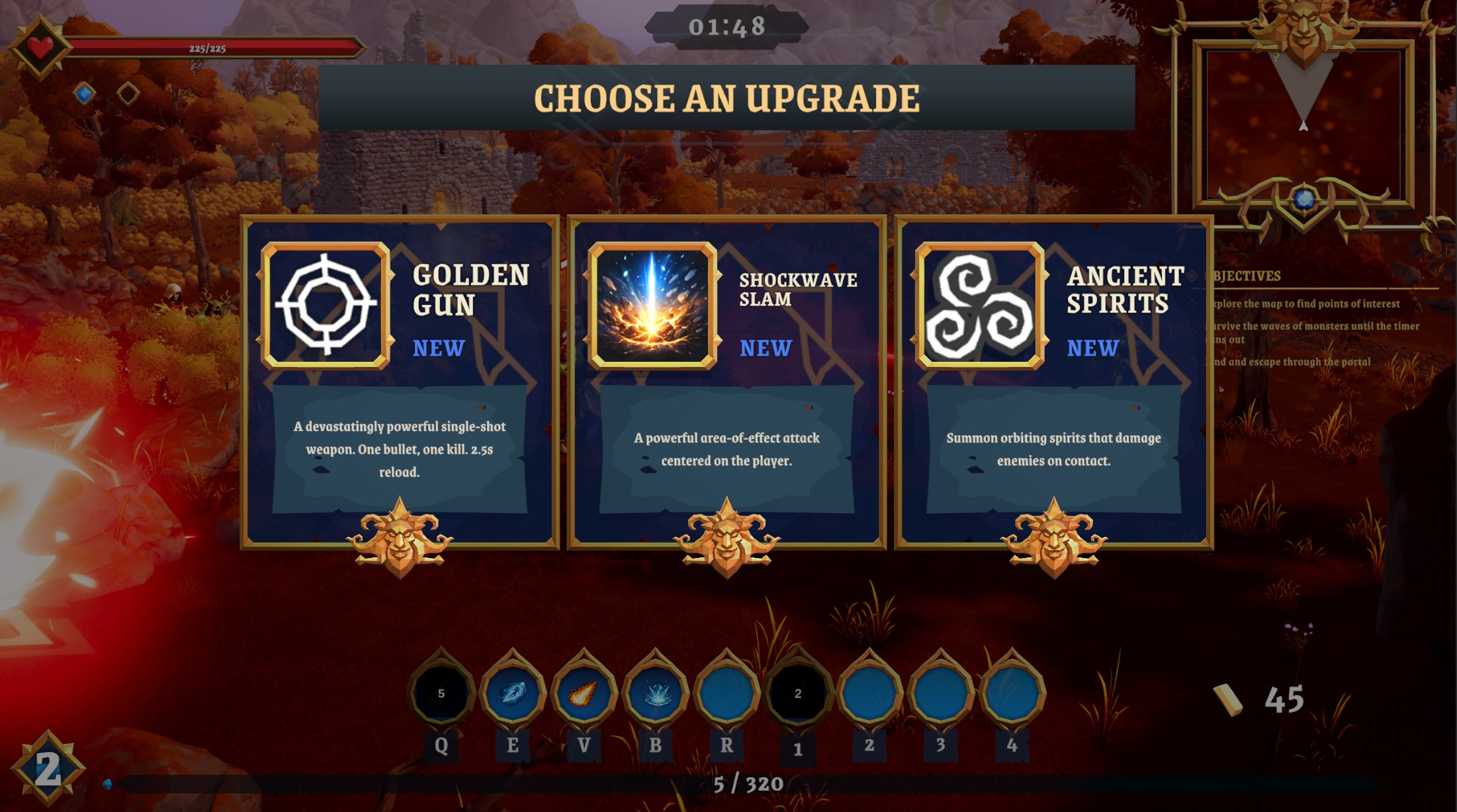 Weapon upgrade screen showing stat improvements and progression